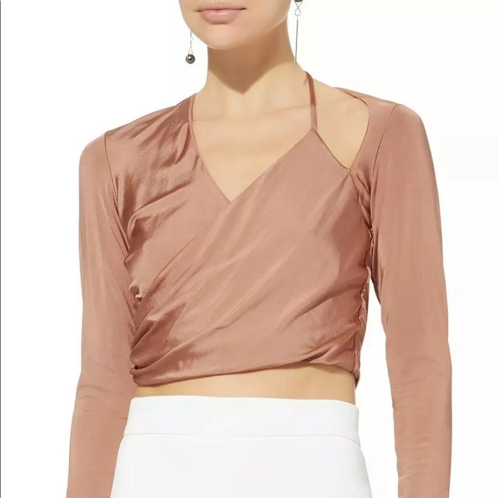MICHELLE MASON CUTOUT WRAP CROP TOP SZ P/XS NUDE